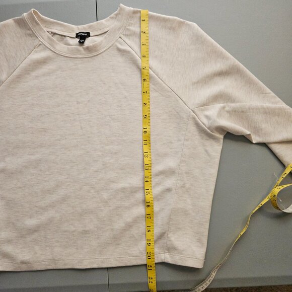 Express Heathered Oatmeal Cropped Sweatshirt Women’s Medium – Raglan Sleeve Soft - Picture 6 of 10